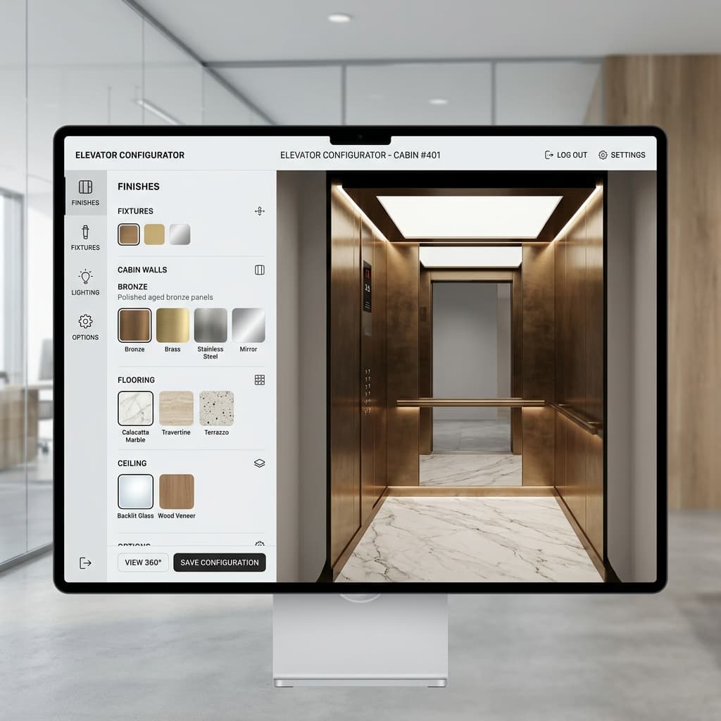 Interactive 3D Elevator Cabin Customization Configurator Mockup by Shivshakti India